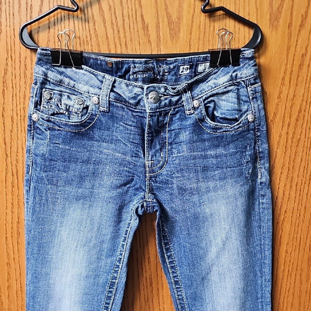 Miss Me Light Blue Straight Leg Jeans with Embellished Pockets